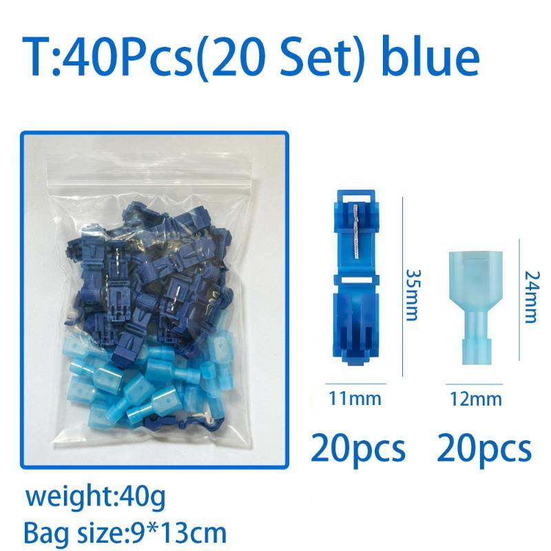 T Tap Wire Connectors, 60/40Pcs Self-Stripping With Nylon Fully Insulated Male Quick Disconnect Splice T Type Electrical Wire