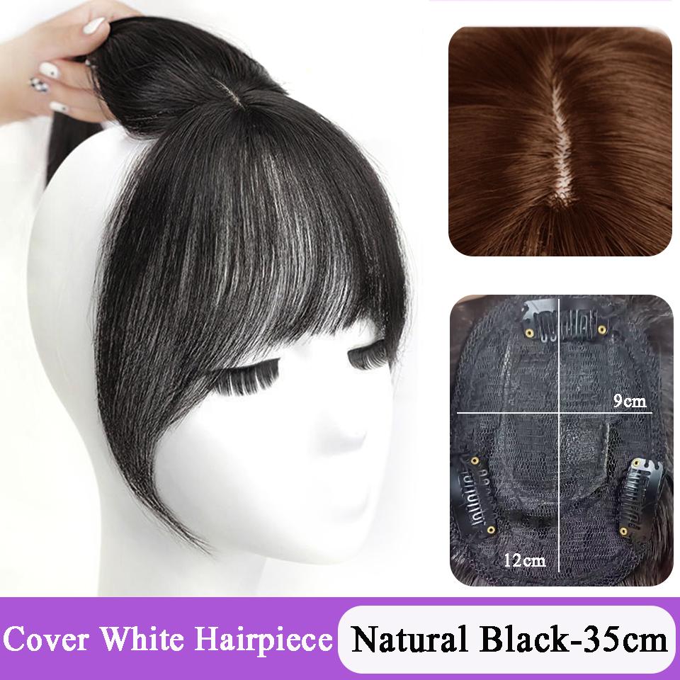 Synthetic 3 Clip In Hair Topper With Bangs 11inch Straight Wig Overhead Natural Invisible Replacement Cover White Hair Piece For Women