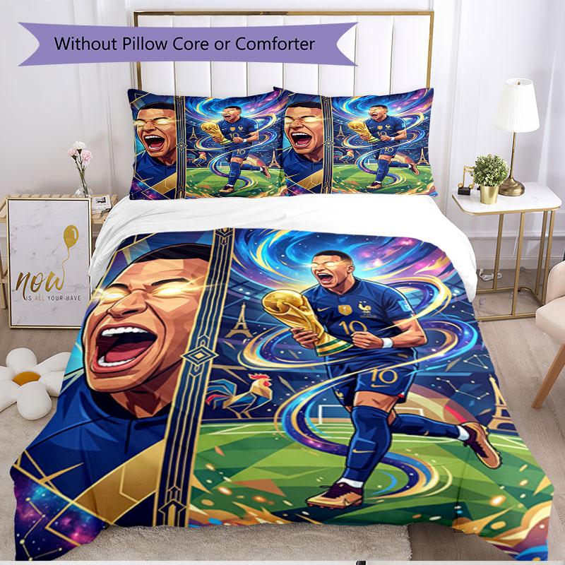 3pcs Duvet Cover Set (1*Duvet Cover + 2*Pillowcase, Without Core), Kylian Mbappe Print Soft All‑Season Bedding Set, Home Bedroom Decor Gift