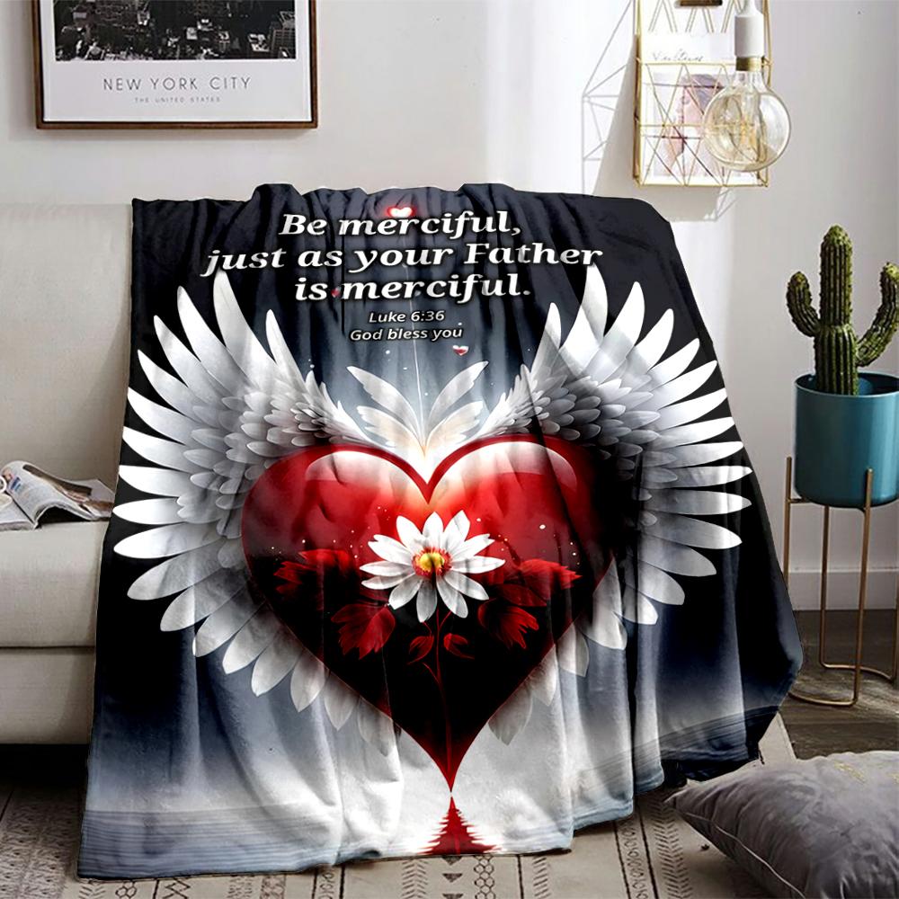 Heart with Wings and Quote Design Keep warm.Flannel blanket for bedroom, living room, sofa, and nap