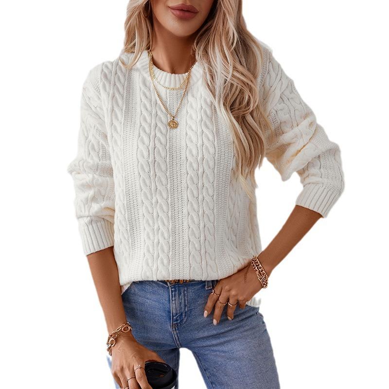 Twist Cable Pullover Sweater for Women In Autumn and Winter New European and American Retro Round Neck Long-sleeved Sweater for Women