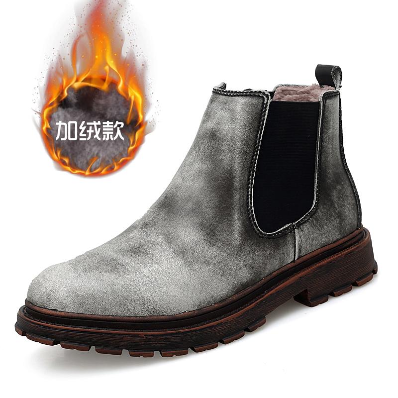 Men Warm Chelsea Boots Winter Men Boots Shoes New Fashion Leather Boots Comfortable Ankle Boots Short Plush Winter Warm Shoes