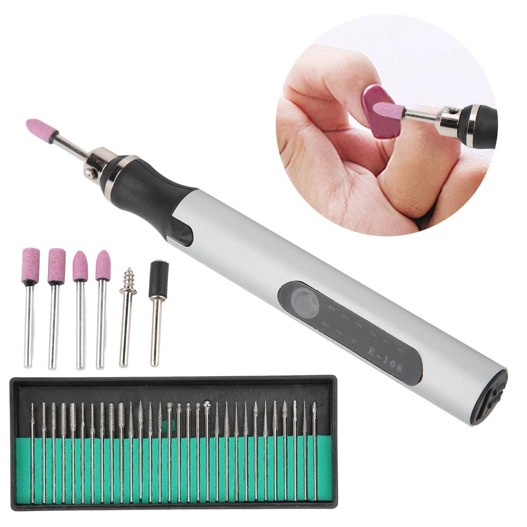 Электрический микрогравер ручка мини DIY виброгравировальный инструмент набор аксессуаров для удаления ногтей серебро
