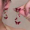 Elegant Red Zircon Butterfly Drop Earrings For Women Temperament Bow Earrings Fashion Girl Jewelry Accessories