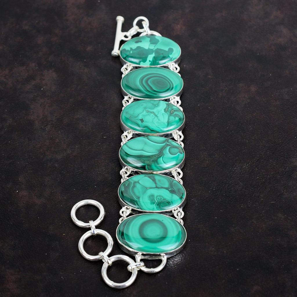 Браслет из малахита, натуральный драгоценный камень, браслет из серебра 925 пробы, регулируемая цепочка, малахитовые украшения, браслет ручной работы, подарки для мамы