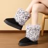 Leopard Print Long Haired High Top Boots for Winter Women, Thick Soled Anti Slip Warm Cotton Slippers, Home Cotton Shoes