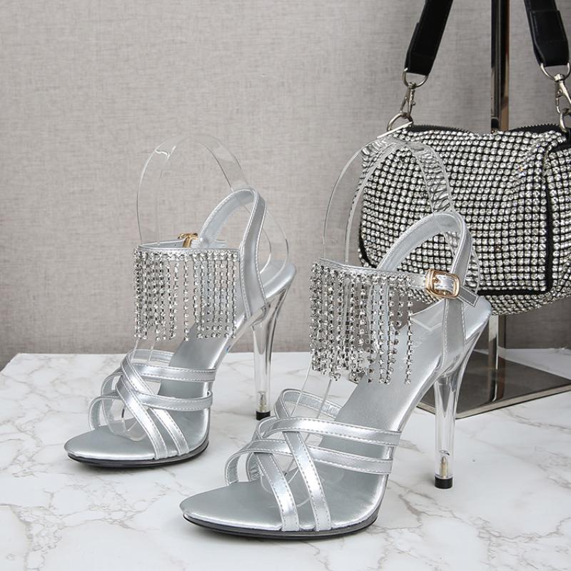 Женские пикантные босоножки на каблуке 11 см, модные туфли на высоком каблуке для девочек, сексуальные тапочки для ночного клуба, высокие туфли на каблуке со стразами