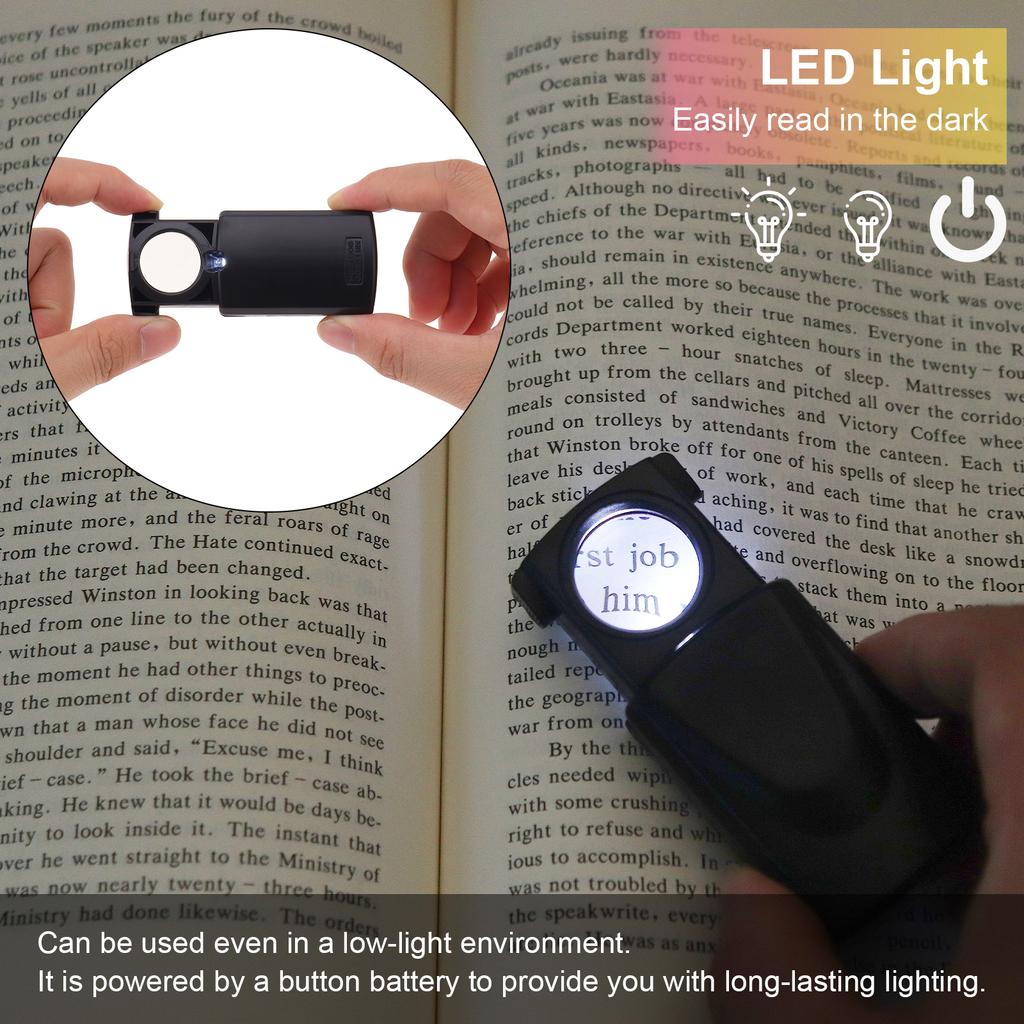 ABS Black Handheld Pull Type Jewelry Magnifier 30X Small Pocket Magnifying Glass with LED Light Source