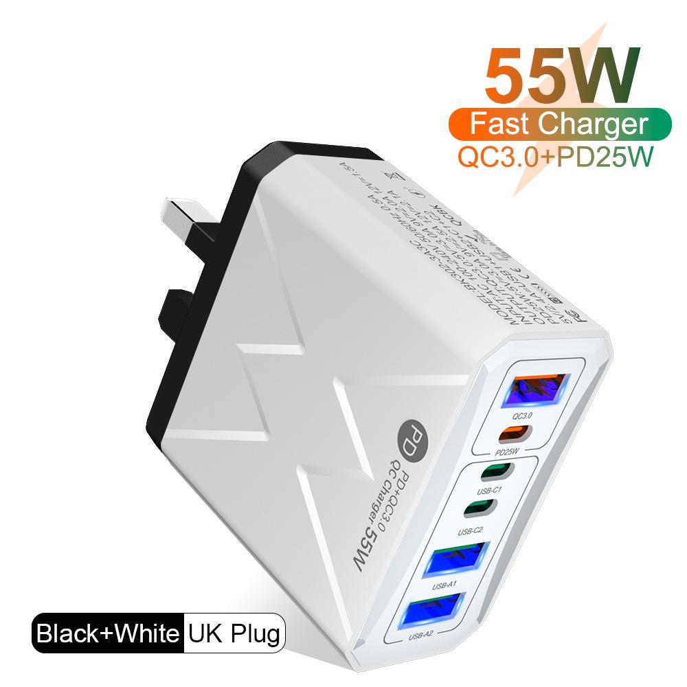 PD25W 3USB 3PD55W Fast Charger, 6-Port Mobile Charger with QC3.0, Multi-Standard Fast Charging Adapter