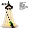 Halloween Ghost Ornament Light-Up Decoration, Spooky Witch Hat with LED Festive Prop Light, Broom Decor for Outdoor Lawn Porch Holiday Party