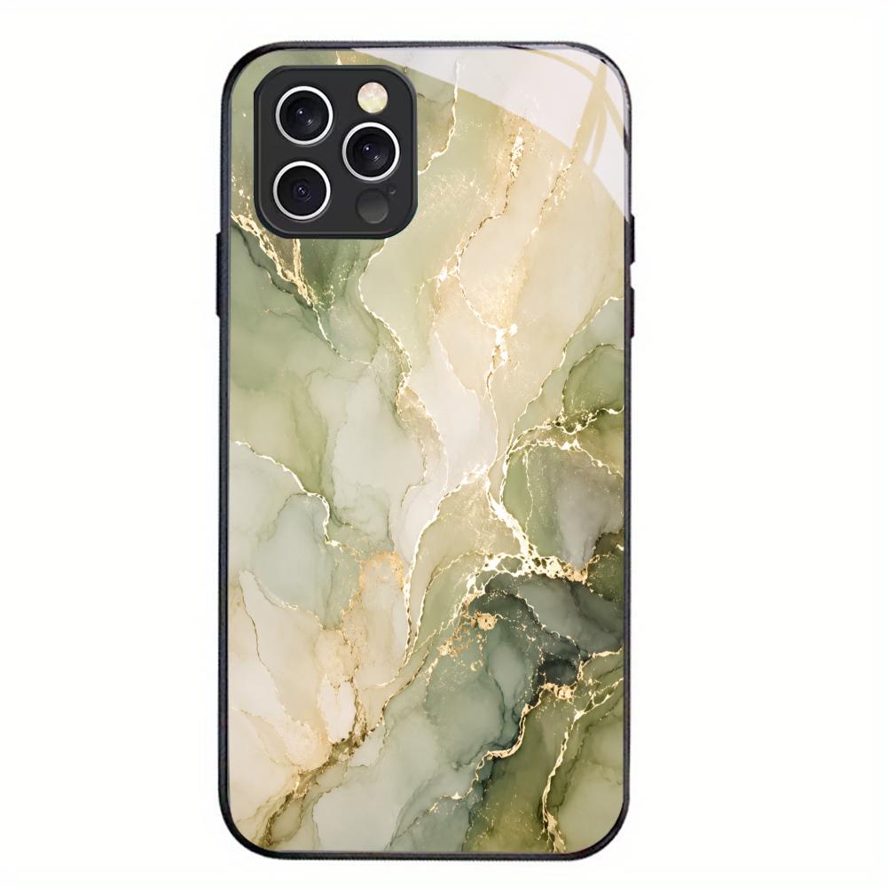 Marble Fluid Texture Glass Phone Case For iPhone 16 15 14 13 12 Pro Max Soft Silicone Anti Fingerprint Hard Protective Cover