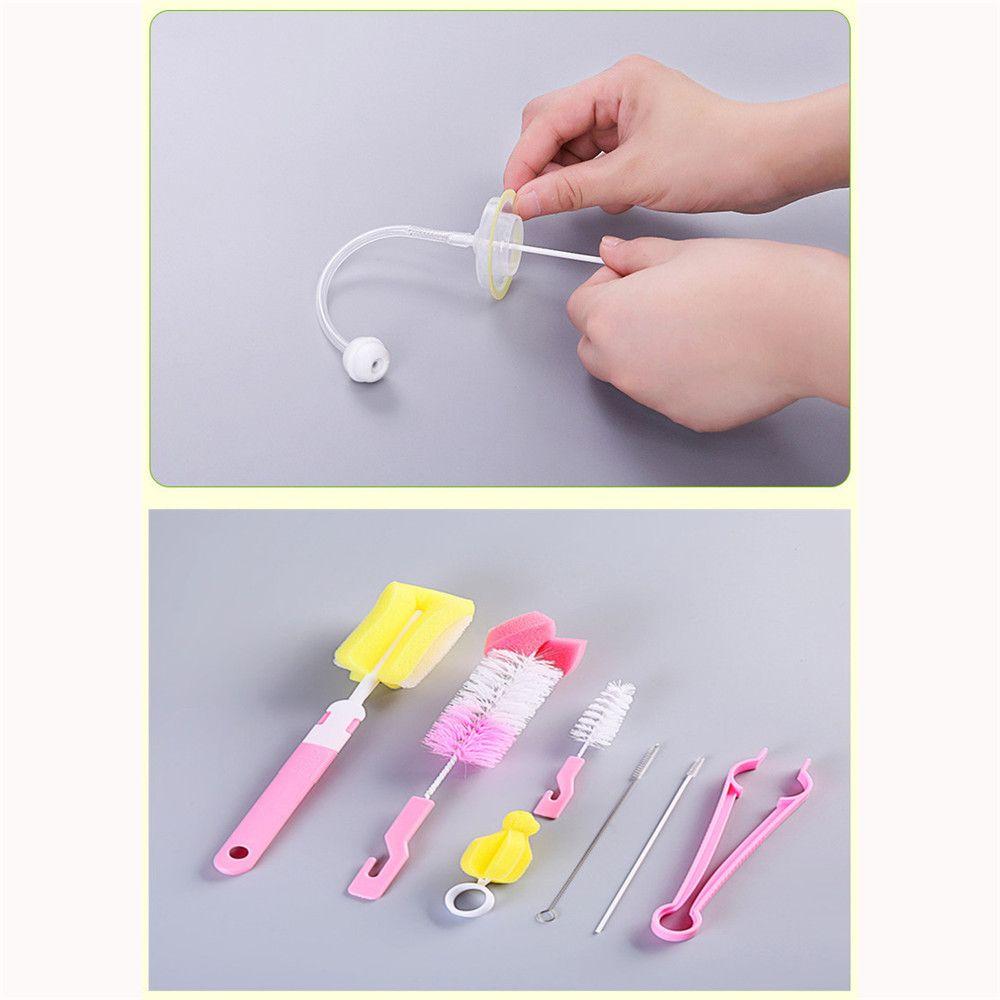 7pcs Head 360-degree Spout Cup Clean Sponge Rotating Baby Nipple Bottle Brush