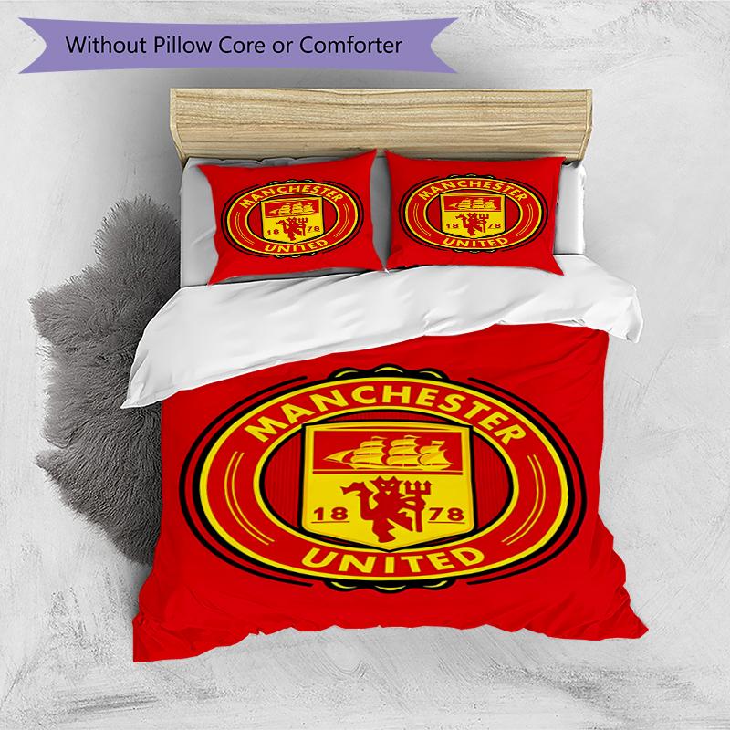 3pcs Duvet Cover Set (1*Duvet Cover + 2*Pillowcase, Without Core),Manchester United F.C Print Bedding Set, Bedroom Decor, All‑Season, Birthday Gift