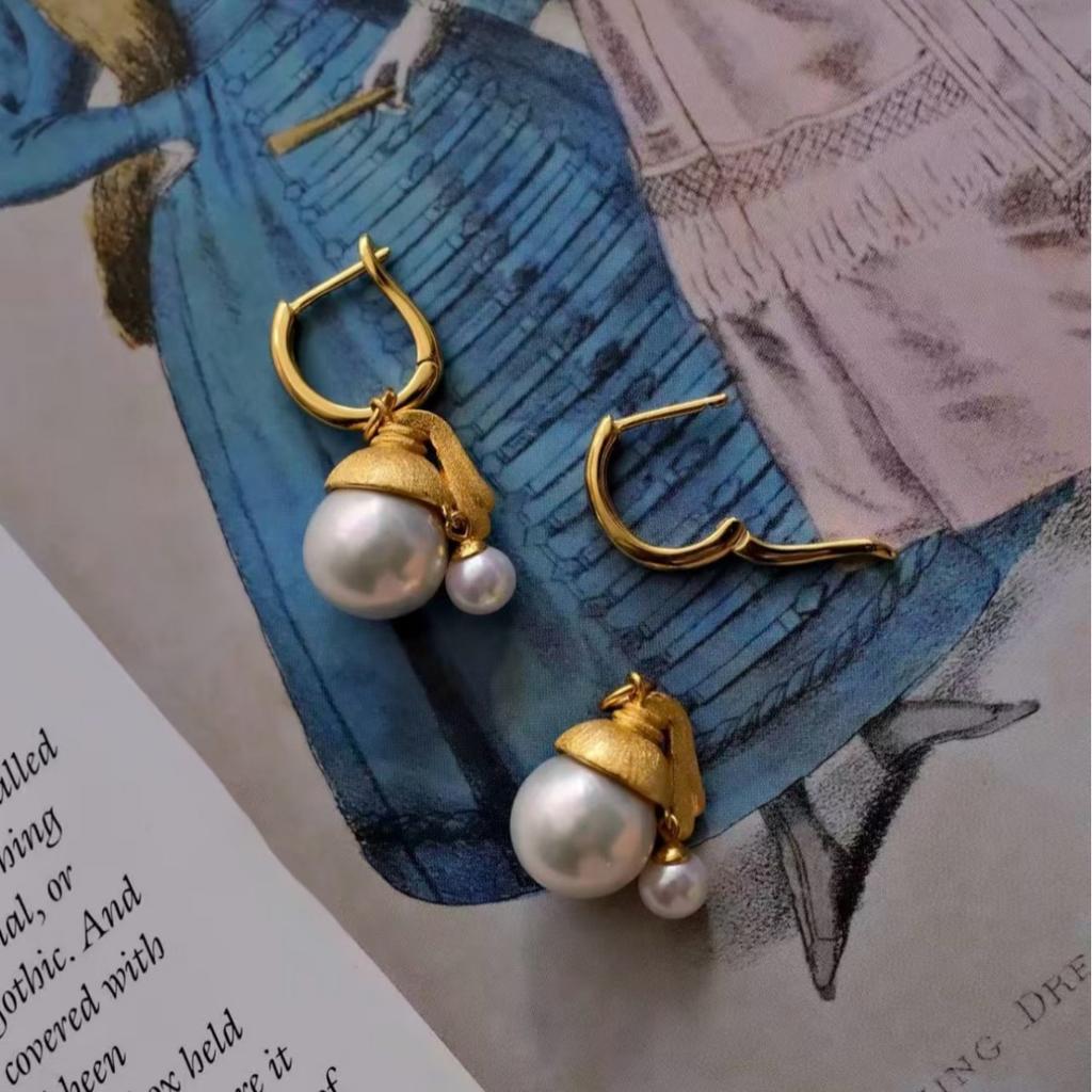 Уникальные и элегантные серьги-гвоздики с жемчугом для женщин, шарм, античное золото, ручная работа, легкая роскошь, матовые, круглые бусины, серьги
