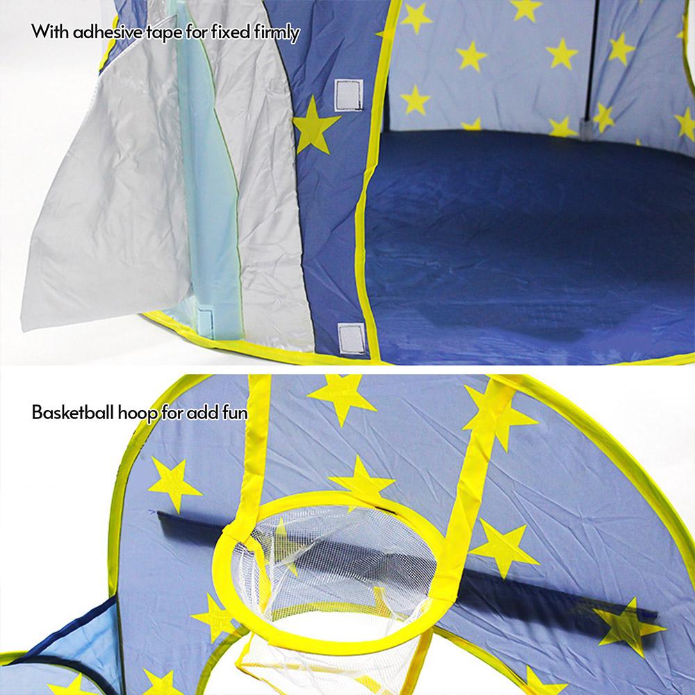 3 In 1 Kids Play Tent Crawl Tunnel Ans Ball Pit with Basketball Hoop Rocket Space Tent for Kids