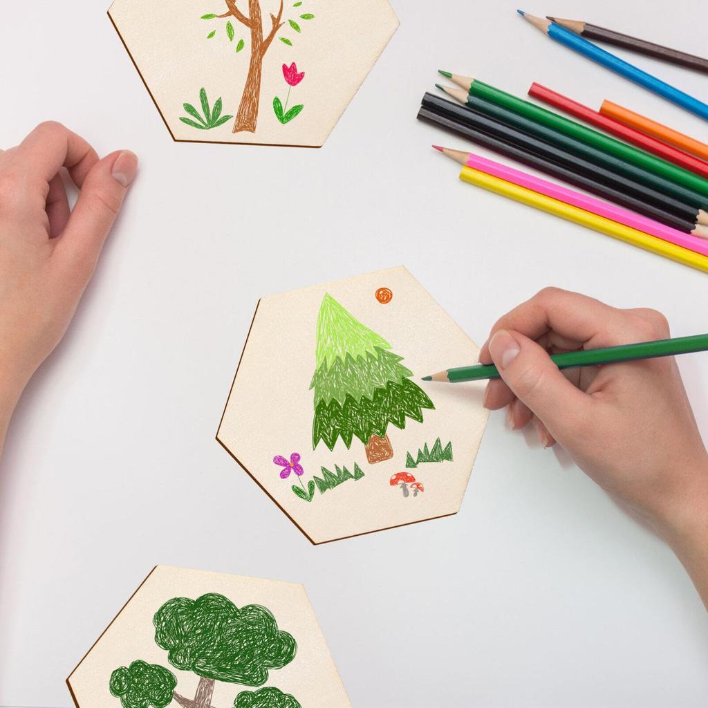 SAFIGLE Wood Board Thin Wood Piece Hexagonal Coaster Wooden Chip Unfinished Wooden Slice DIY Graffiti Wood Square Wood Natural Wood Handmade Crafts