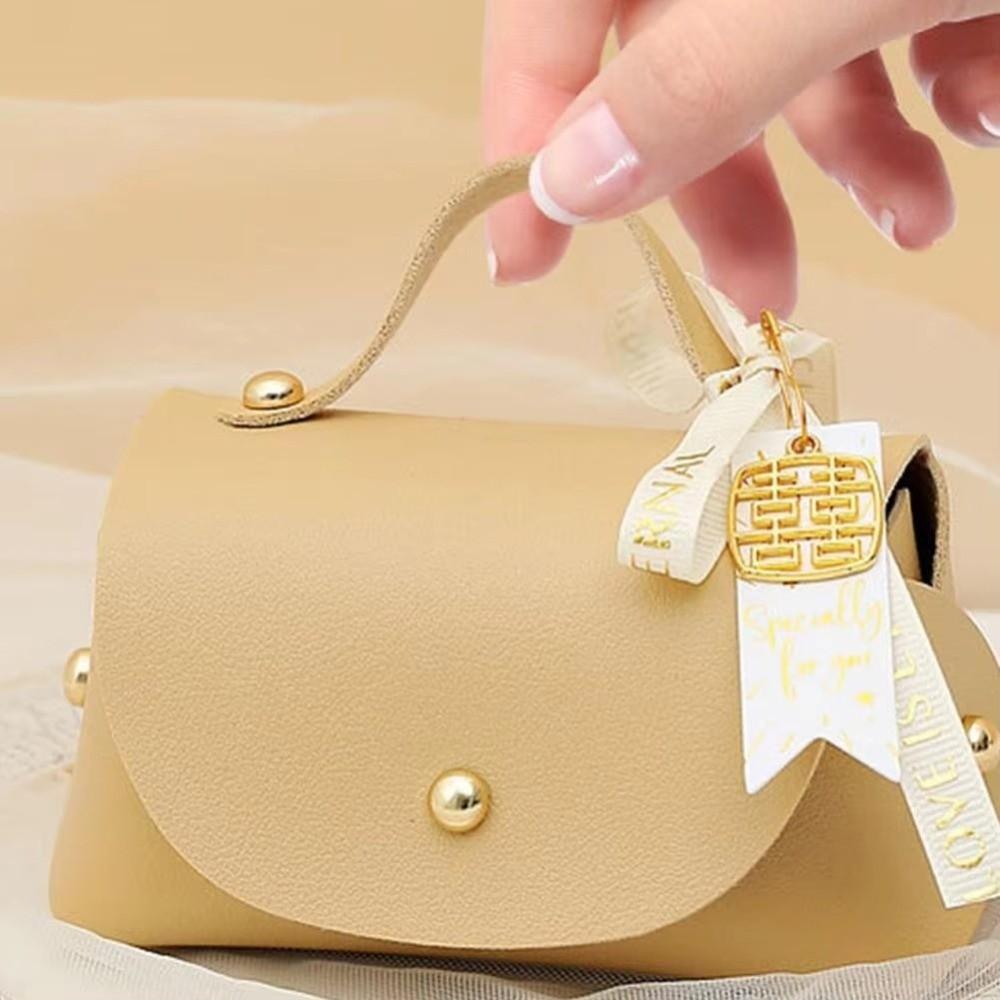 Ribbon Bow Handle Gift Candy Box Faux Leather Wedding Favor Box  Birthday Party Supplies