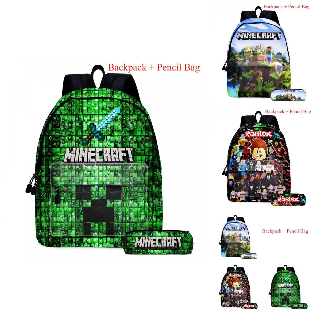 Прочный полиэстеровый рюкзак с принтом Minecraft и пеналом