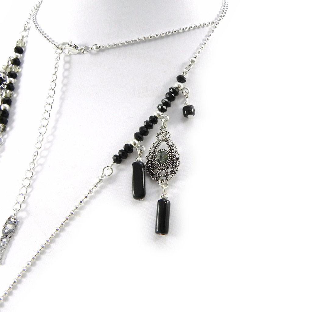 Les Trésors De Lily [H9856] - Designer Long Necklace 'Mangas' Gray Beige