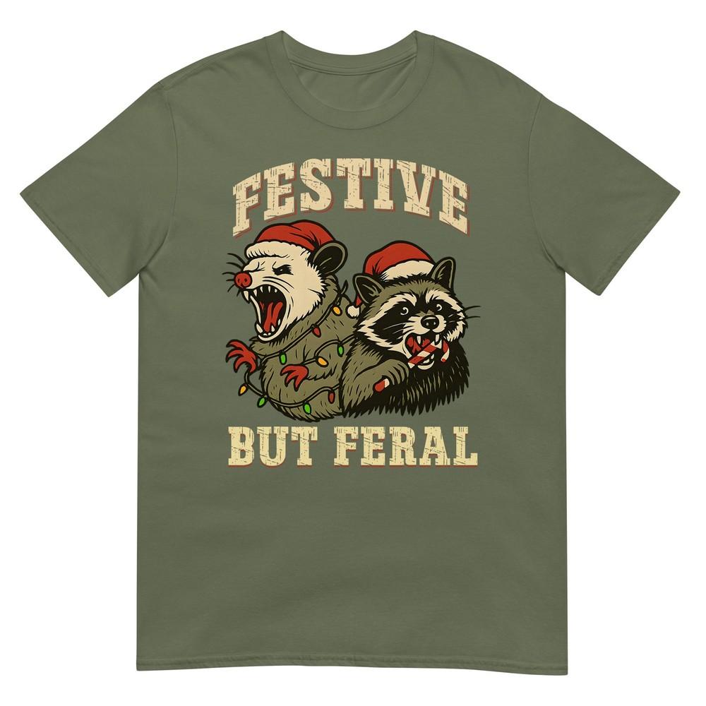 Funny Feral Christmas Raccoon And Possum Festive Xmas Animal TShirt