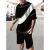 Men's Suit Casual Simple Pattern Printing T-shirt Hawaiian Casual Vacation T-shirt Two Piece Quick Drying Short Sleeved Men Set