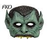 Comfortable Horror Costume Mask Green Vampire Halloween Mask, Half Face with Pointy Ears & Sharp Teeth, Retro Dark Cosplay Distressed Party