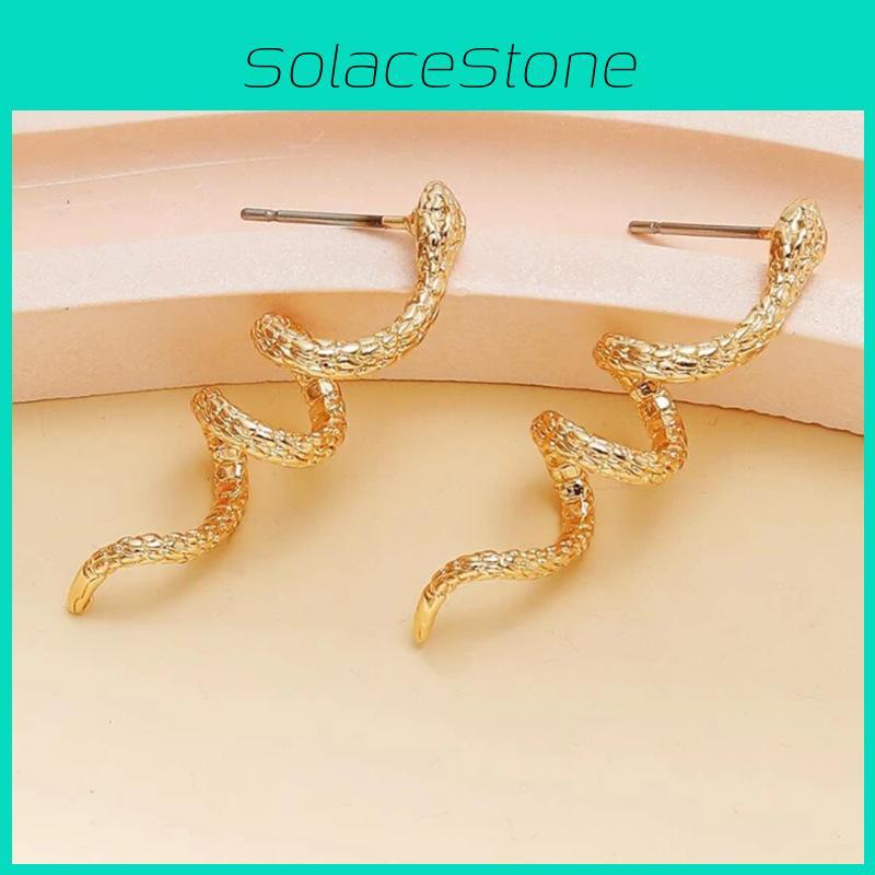 Chic Snake Pattern Alloy Stud Earrings In Gold And Silver For Women Vintage Fashion