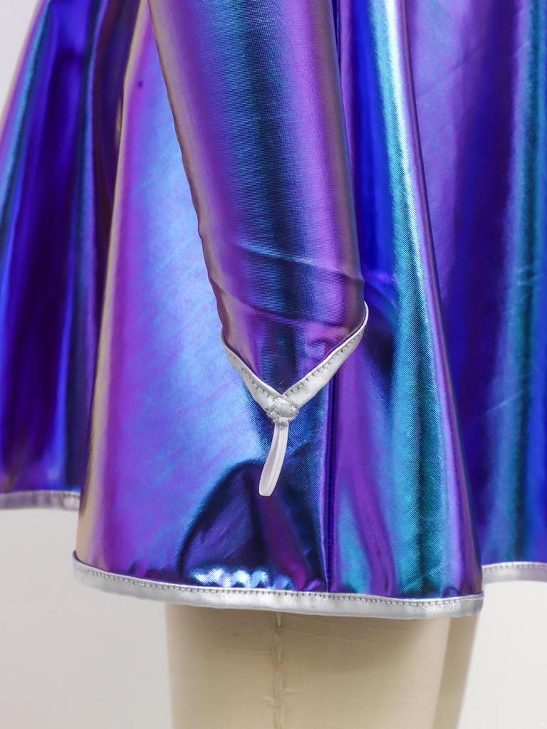 Girls Halloween Alien Robot Costume Long Sleeves Zip Up A Line Dress Belt Shiny Metallic Outer Space