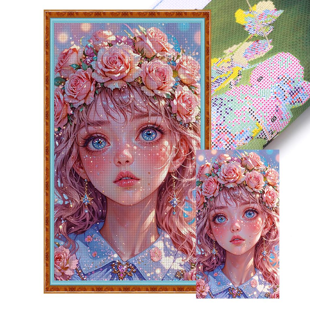 Полный комплект для вышивки крестиком «Девушка» из эко-хлопка 14CT