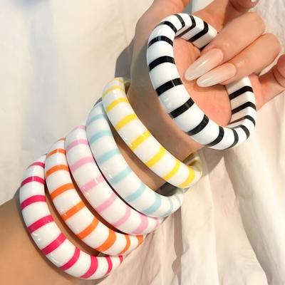 Resin Acrylic Bracelets Color Blocked Boho Bracelets Jewelry Stripe Bangle Lady Gifts