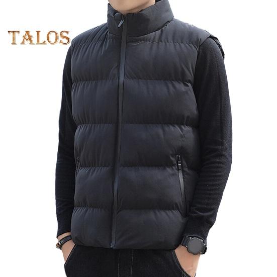 Мужской хлопковый жилет осень-зима с воротником-стойкой, без рукавов, застежкой-молнией, с карманами, однотонный утолщенный стеганый жилет, пальто