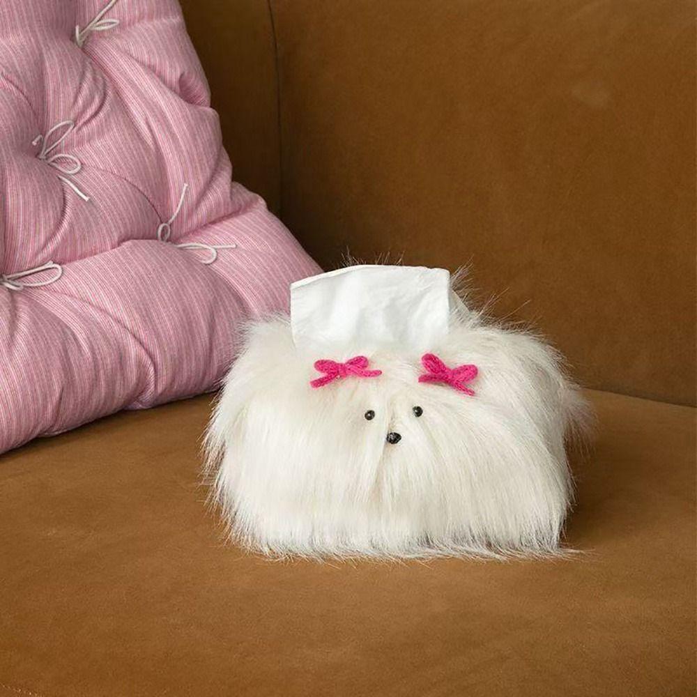 Cartoon Dog Car Tissue Holder White Brown Tissue Dispenser Light Luxury Puppy Tissue Box  Gift