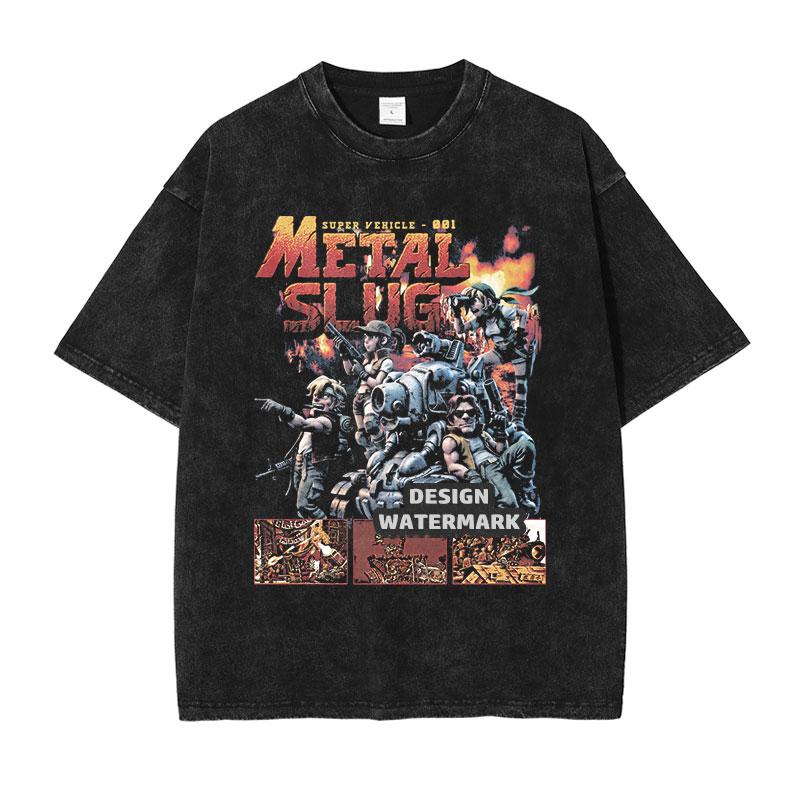 PC Game Metal Slug T Shirt Marco Tarma Fio Tank Tops Vintage Washed Tops Tees Manga Short Sleeve Oversized T-shirt 100% Cotton