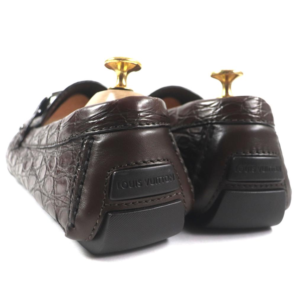 Pristine LOUIS VUITTON loafers Dark brown Crocodile mens 10 Used