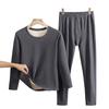2 Pcs/Set Men Winter Underwear Suit Bottoming Clothes Thick Soft Plush Solid Color Elastic Round Neck Adjustable Waist Long Sleeve Top Pants