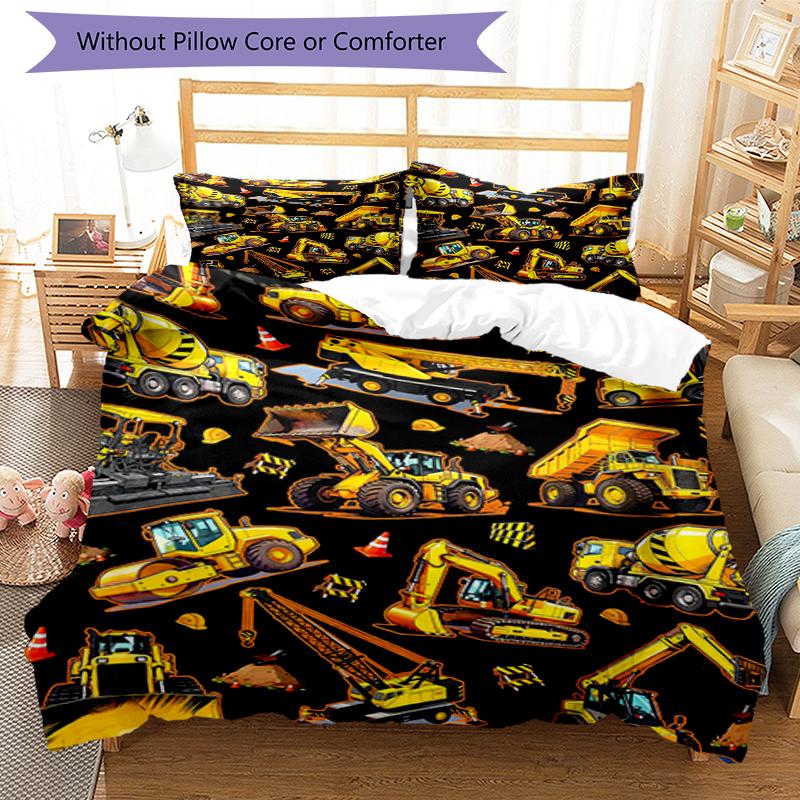 3pcs excavator Bedding Set Duvet Cover Closure Includes 1 Duvet Cover & 2 Pillowcases, Soft and Comfortable for All Seasons.