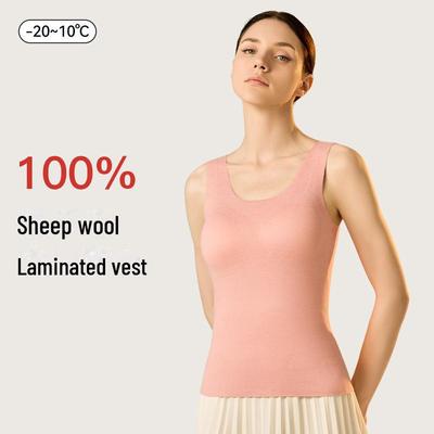 Женский теплый жилет с наполнителем из 100% шерсти и накладкой на грудь, антибактериальное бесшовное нижнее белье для осени и зимы.