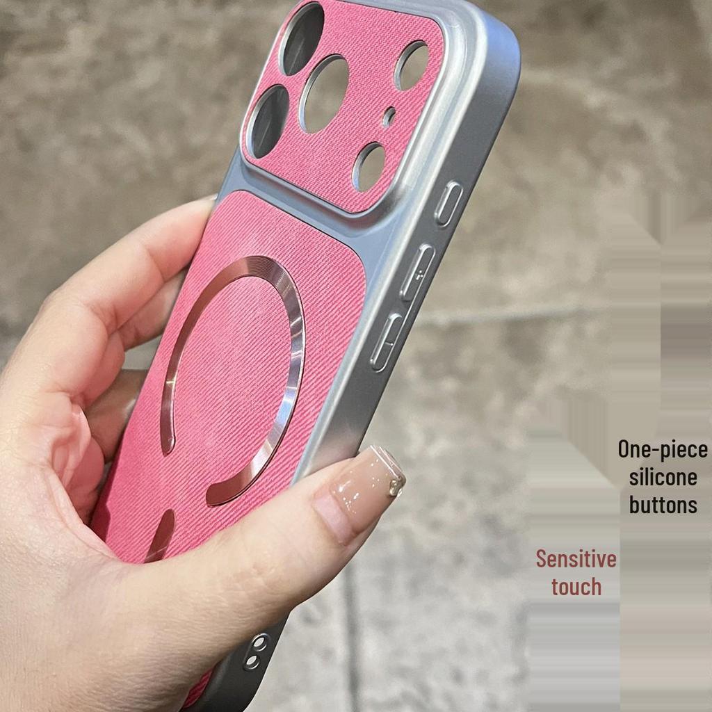 Применимый чехол для телефона Apple 17 Pro Max с нескользящей джинсовой текстурой, Совместимый с iPhone 16 Pro, Гальванизированный магнитный 14-15 Полностью закрывающий.