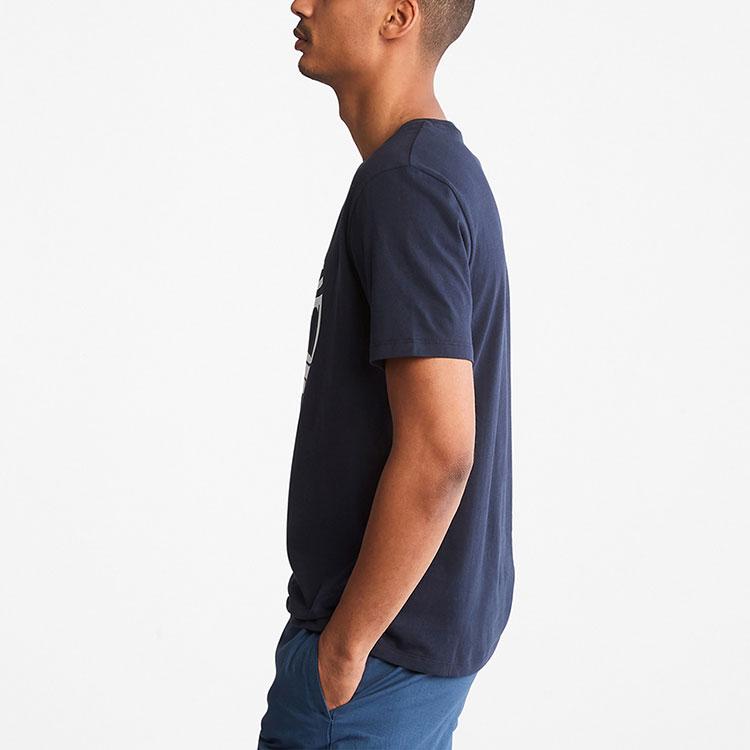 Timberland Повседневная дышащая американская винтажная футболка с круглым вырезом и коротким рукавом с логотипом, мужские топы, темно-сапфирово-синие A6281-433