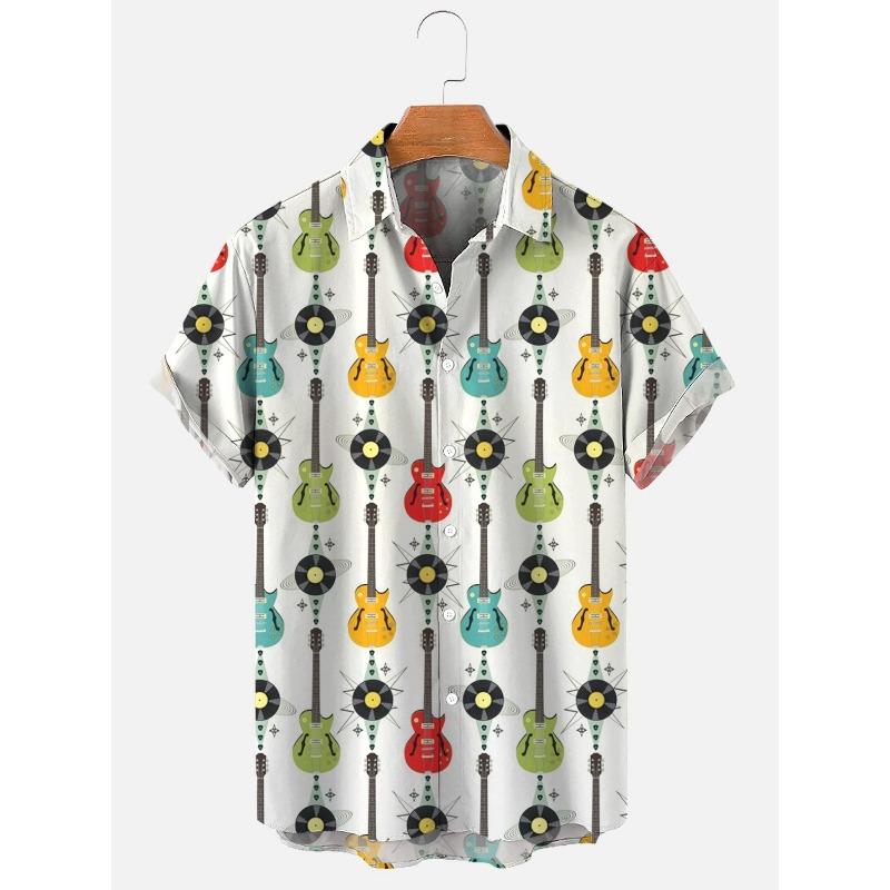 Летние гавайские рубашки для мужчин 3D винтажный музыкальный рокер гитара принт пляжная рубашка короткий рукав футболки топы Harajuku Ropa Hombre M-3XL