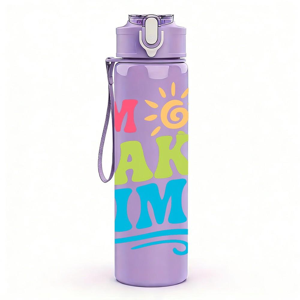 1PC Im On Lake Time Quote 750ml Color Plastic Sports Water Bottle Leakproof Flip Straw Lid Suitable for Sports Office Home Use