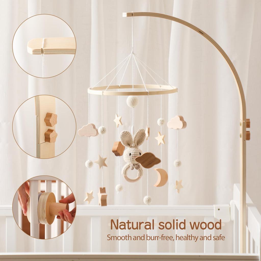 Сделайте Кровать Веселой Деревянной Мобильной Детской Новорожденной Легкой в Постельных Принадлежностях Для Интерьера Давайте Комплект Из 2-х Частей, Подлокотник, Игрушка, Установка, Спящая, Обучающая, [Кролик-Бежевый]