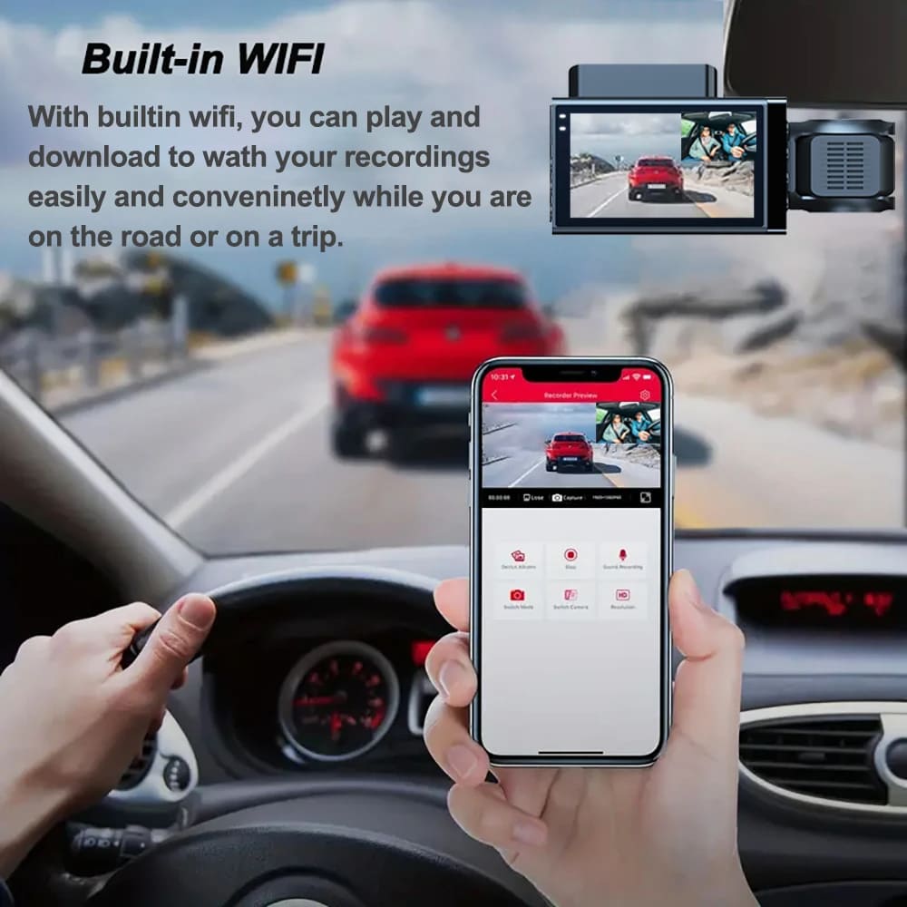 HD 1080P Dash Cam 3-канальная камера Автомобильный видеорегистратор Видеорегистратор WIFI Монитор ночного видения Черный ящик Автомобильные аксессуары Помощь при движении задним ходом для автомобилей