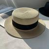 Internet celebrity straw hat children spring and summer French flat top top hat British sunshade sun protection seaside flat edge wide brim men and w