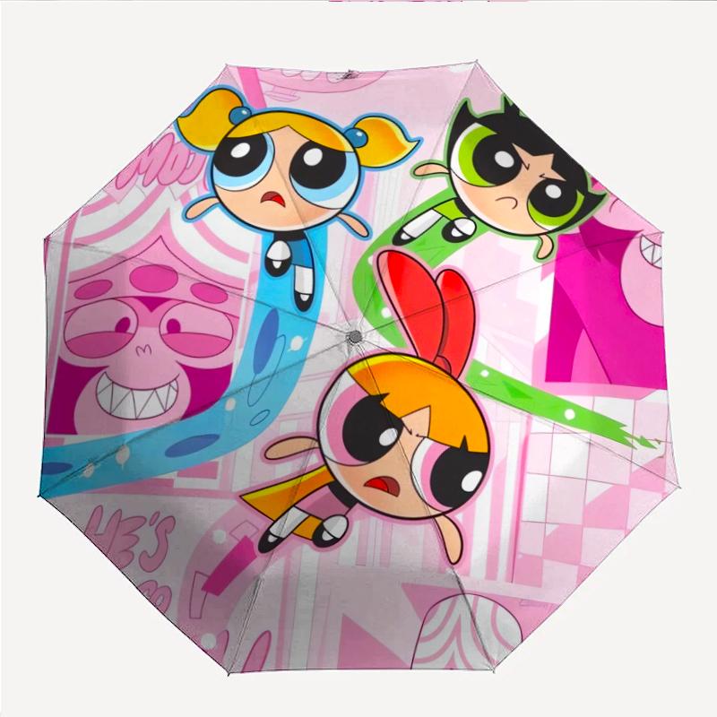 Powerpuff Fashionable Automatic Opening/Closing Folding Umbrella. Portable and Foldable, Ideal for Gift, Travel, and Daily Use.
