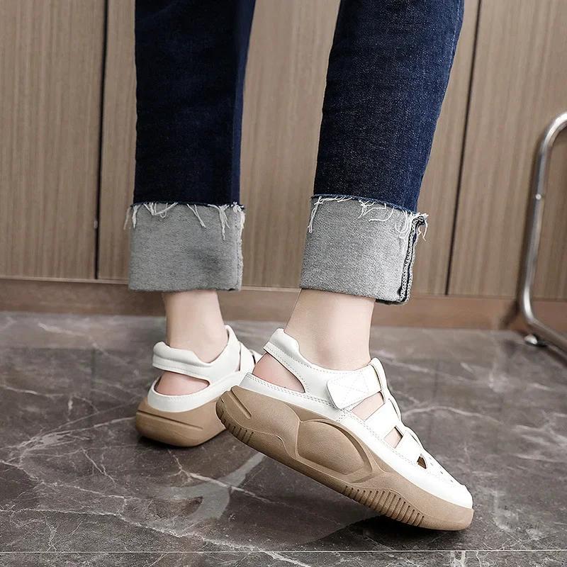 Сандалии на толстой платформе с ажурной подошвой, белые туфли, обувь Zapatos Mujer в стиле ретро, женская повседневная обувь 2024 г.