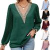 2024 European And American Autumn And Winter New Gold Lace V-Neck Patchwork Lace Long Sleeved Top For Women