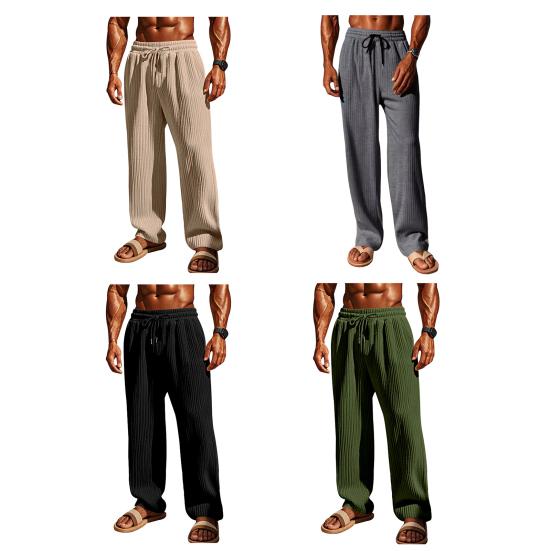 Мужские брюки с завязками на талии, широкие свободные брюки с боковыми карманами, плиссированный дизайн, однотонные повседневные спортивные брюки полной длины
