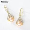 Fashion Champagne Imitated Pearl Geometric Drop Earrings Romantic Luxury Inlaid Zircon Earring for Women Jewelry PD1350