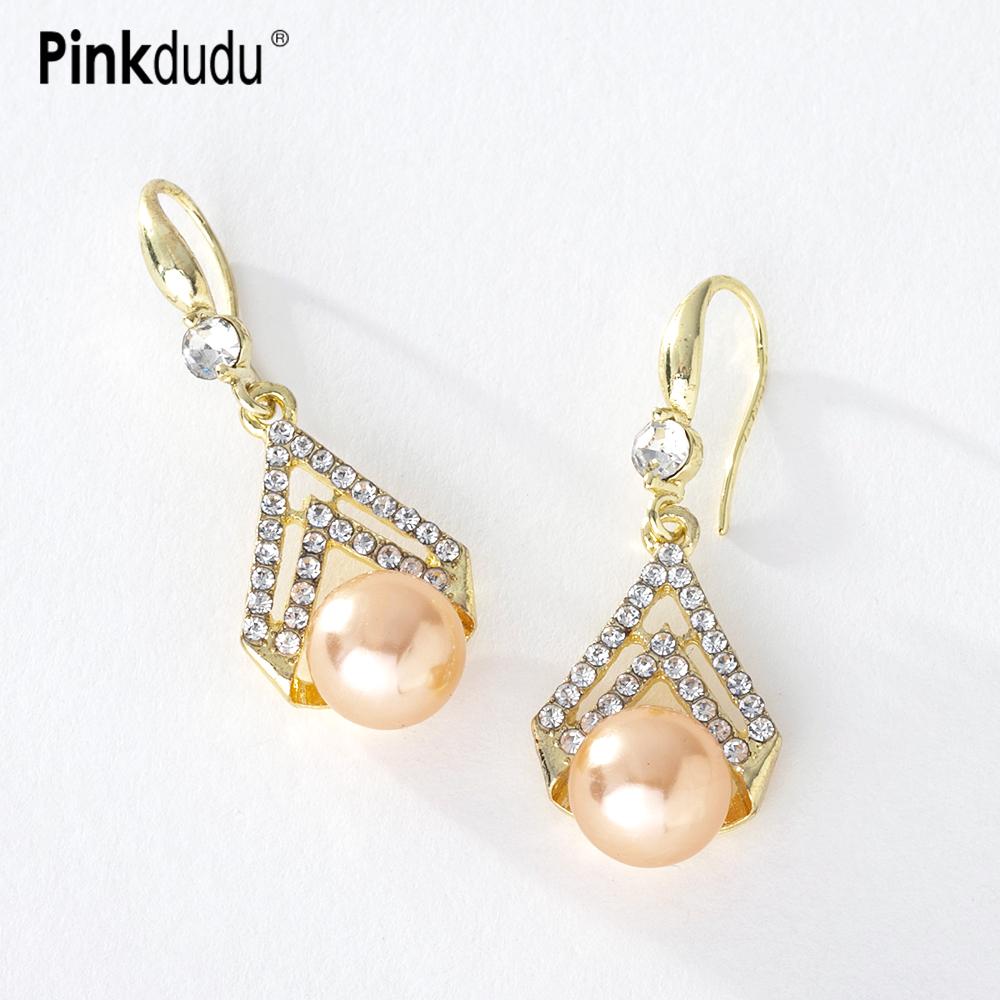 Pinkdudu Fashion Champagne Imitated Pearl Geometric Drop Earrings Romantic Luxury Inlaid Zircon Earring for Women Jewelry PD1350